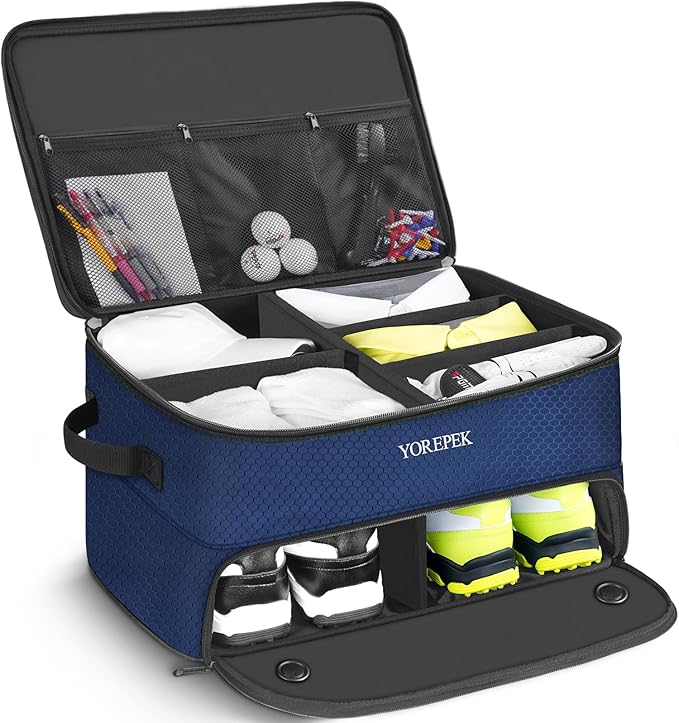 YOREPEK 2 Layer Golf Trunk Organizer, Golf Gifts for Men with Separate Ventilated Compartment for 2 Pair Shoes, Waterproof Car Trunk Locker for Balls, Tees, Clothes, Gloves, Gifts for Golfers by YOREPEK