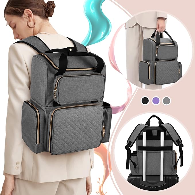 LUXJA Nail Polish Organizer Backpack Holds 70 Bottles and a UV Lamp | Travel Nail Bag with 2 Removable Cases, Ample Tools Storage Pockets, Adjustable Shoulder Straps, Trolley Sleeve, Gray - Image 5