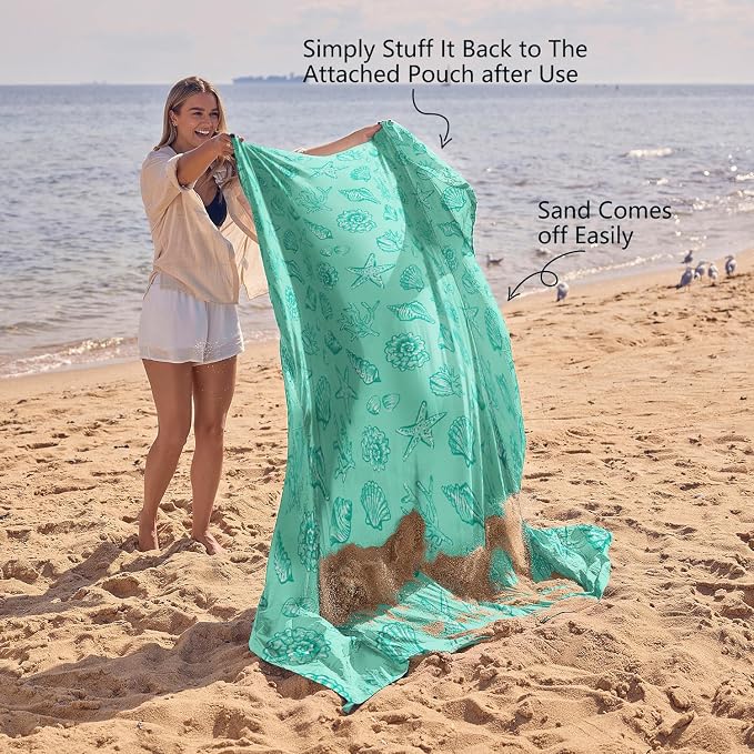 WEKAPO Beach Blanket Waterproof Sandproof Oversized, Extra Large Beach Mat Sand Free, Lightweight & Compact Sand Free Mat with 5 Stakes & 4 Corner Pockets - Image 5