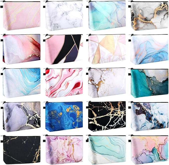 Dunzy 20 Pcs Bulk Makeup Bag for Women Appreciation Gifts for Teacher Canvas Cosmetic Bags with Zipper Pouches Waterproof Travel Toiletry Organizer for Girls Mother Teacher Nurse Bridesmaids (Marble) by Dunzy