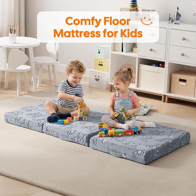 MeMoreCool Glow Dog Kids Foldable Floor Mattress Trifold Futon, 57x22 Inch | Glow dog trifold floor mattress for kids room, daycare, reading and travel - Image 6