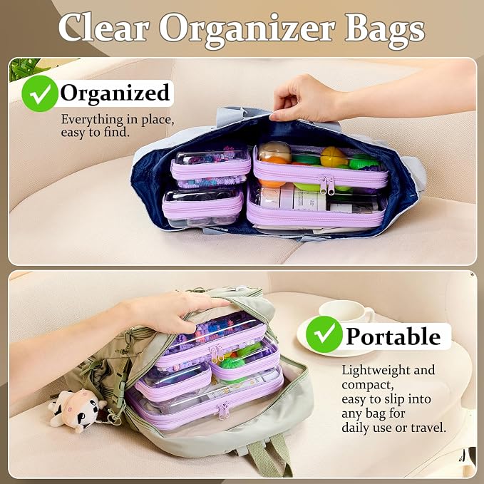 4 pcs Clear Zipper Pouches,Hard Shell Zipper Case, Toiletry Bag for Travel | CLear Diaper Bag, Toiletry Pouch, Travel Organizer, Cosmetic Bag,Toy Storage Bins (M+3S) (Lavender) - Image 2