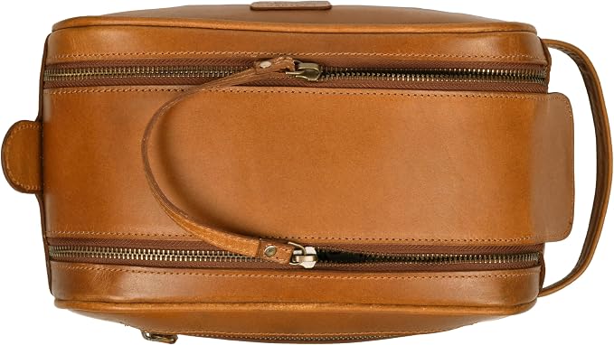 Premium Leather King Size Toiletry Travel Pouch – Handcrafted Dopp Kit Bag with Waterproof Lining, Spacious Design for Travel Essentials, Elegant Tan Finish - Image 5