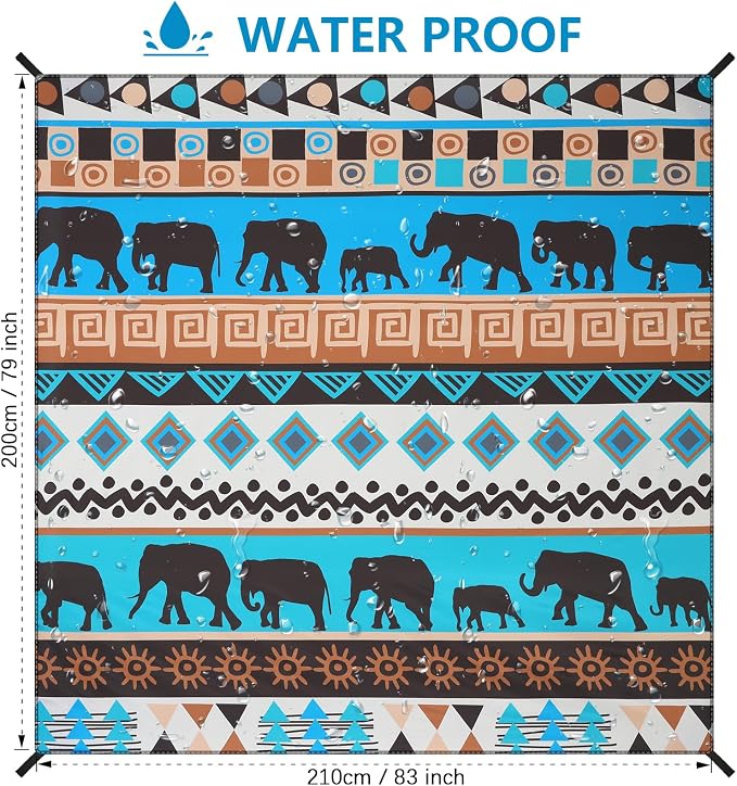 HIHOHO Beach Blanket Waterproof Sandproof Beach Mat for 1-8 Adults Quick Drying Durable Outdoor Picnic Mat for Beach Festival Travel Camping Hiking (Elephant-GN, 79"×83"(4 Person)) - Image 3