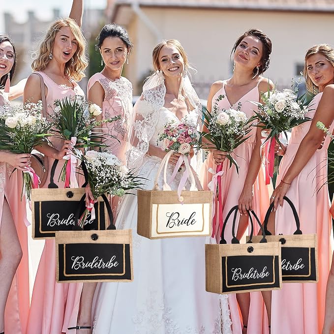 Buryeah 8 Pack Bride Tote Bag Bride Tribe Wedding Gift Bridal Burlap Bag with Handles Bridal Jute Tote Reusable for Newlywed - Image 7