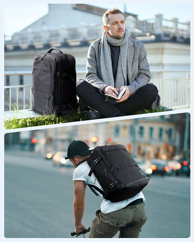 BAGSMART 40L Black Travel Laptop Backpack with Packing Cubes and Shoe Bag | Black weekender bag fits 17" laptop. Water resistant luggage with packing cubes and shoe pouch. - Image 6
