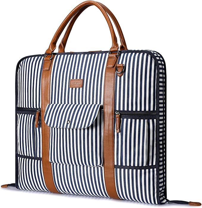 S-ZONE Carry on Garment Bag for Business Travel Canvas Leather Men Suit Cover | Leather Handle Straps, Multi-Pocket, Removable Shoulder strap, Trolley Sleeve, for Gym or Daily Use by S-ZONE