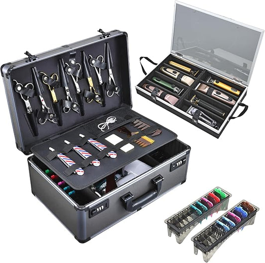 Yueieoun Professional Barber Case - Portable Barber Tool Case Hair Clipper Organizer with Combo Locks, Detachable Trays for Clippers, Shears, Razors, Trimmers - Secure Storage for Barbershop or Travel by Yueieoun