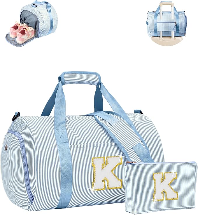 Birthday Gift for Grandkids, Girls Travel Duffle Bag, Kids Initial Overnight Bags with Shoe Compartment, Customized Weekender Bag with Makeup Pouch, Gift for Niece Daughter (Letter K) by Vogewood