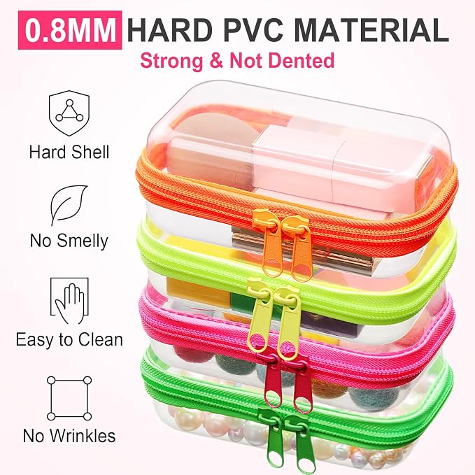 Hoolerry 4 Pcs Hard Clear Zipper Case Makeup Bags Plastic Zipper Pouch Transparent Storage Box Containers for Cosmetics, Snacks, Building Blocks, Puzzles(Clear,5 x 3 x 2 in,Fluorescent) - Image 4