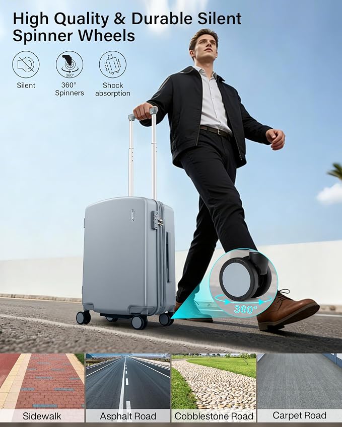 Hanke 20 Inch Expandable Carry On Luggage, 22x14x9 Airline Approved, TSA Lock Hard Shell Lightweight Suitcase for Men Women (Grey) - Image 6