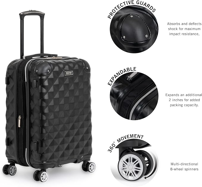 Kenneth Cole REACTION Diamond Tower Collection Lightweight Hardside Expandable 8-Wheel Spinner Travel Luggage, Black, 2-Piece Bundle (Carry On + Backpack) - Image 5