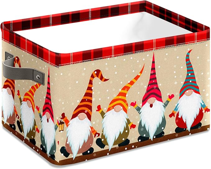 Christmas Dwarf Baskets Storage Bins with Handles, Christmas Decorative Foldable Cloth Organizer Storage Boxes for Home Office 14 x 10 x 8 - Image 3