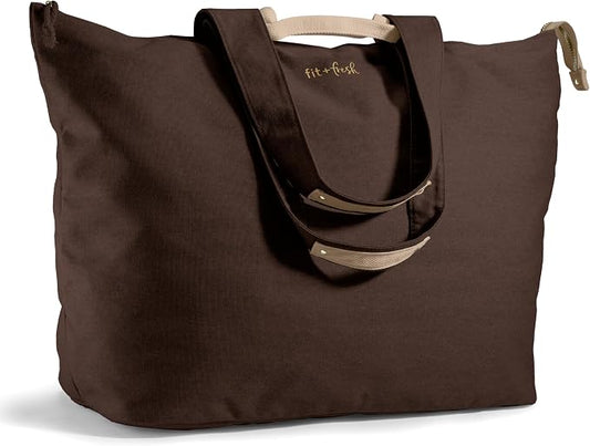 Fit & Fresh XL Beach Tote Bag for Women – XL Travel Tote with Zipper & Pockets, Oversized Canvas Pool Bag, Weekender Carry-On by fitfresh