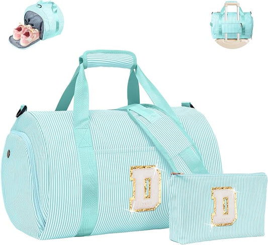 Birthday Gift for Daughter, Girls Travel Duffle Bag, Kids Initial Overnight Bags with Shoe Compartment, Personalized Weekend Bag with Cosmetic Pouch, Cute stuff for Tween (Letter D) by Vogewood