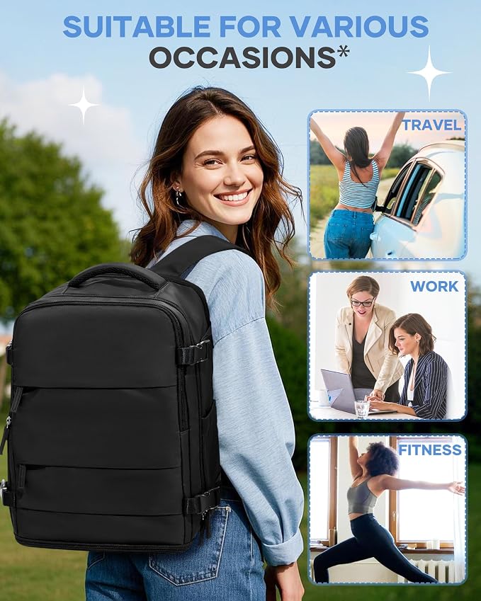 coofay Large Black Travel Backpack Carry on Flight Approved Mochila De Viaje Personal Item Backpack for Airlines Frontier Airlines Personal Item Bag Large Backpacks for Travel Backpacks for Men Women - Image 8
