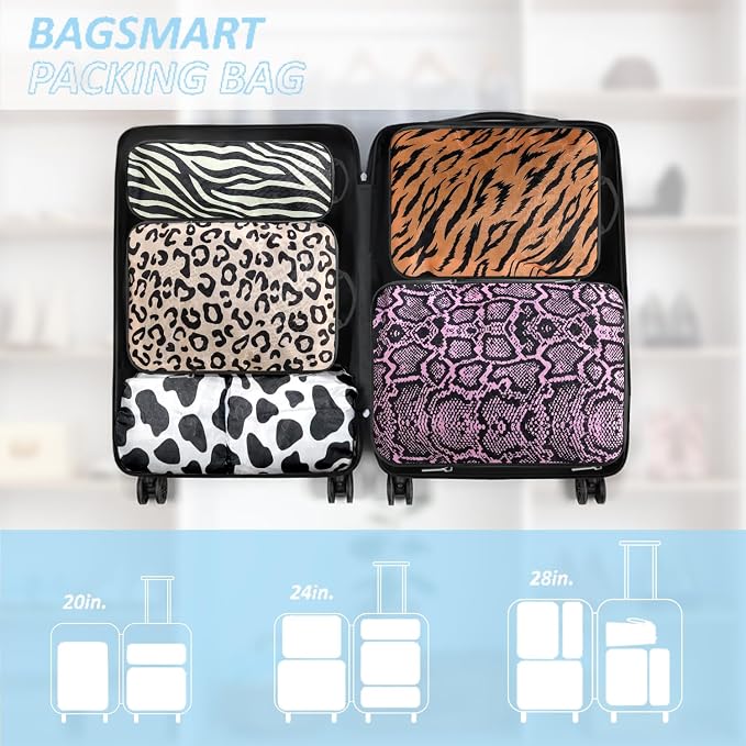 Travel Animal Skin Print Compression Packing Cubes Set | Lightweight, Tear-Resistant, Slim-Fold Packing Organizers, Travel Essential Bag for Clothes, Shoes, Cosmetics & Toiletries - Image 5