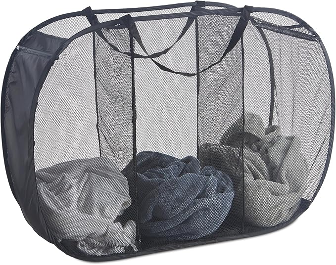 Seiritex Mesh Popup Laundry Hamper 3 Compartment Sortable Horizontal Collapsible Laundry Basket for Clothes Laundry Room Bedroom Toys Travel (Black) by SEIRITEX