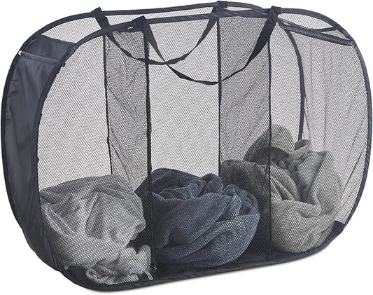 Seiritex Mesh Popup Laundry Hamper 3 Compartment Sortable Horizontal Collapsible Laundry Basket for Clothes Laundry Room Bedroom Toys Travel (Black) by SEIRITEX