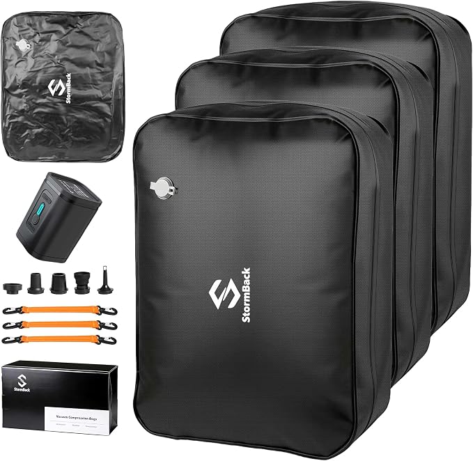 41L Travel Vacuum Bags with Pump, 180° Open,Compression Bags for Travel Luggage, Reusable IP67 Waterproof Vacuum Seal Packing Cubes for Carry On Suitcase and Backpack (3PC + Pump) by Unknown