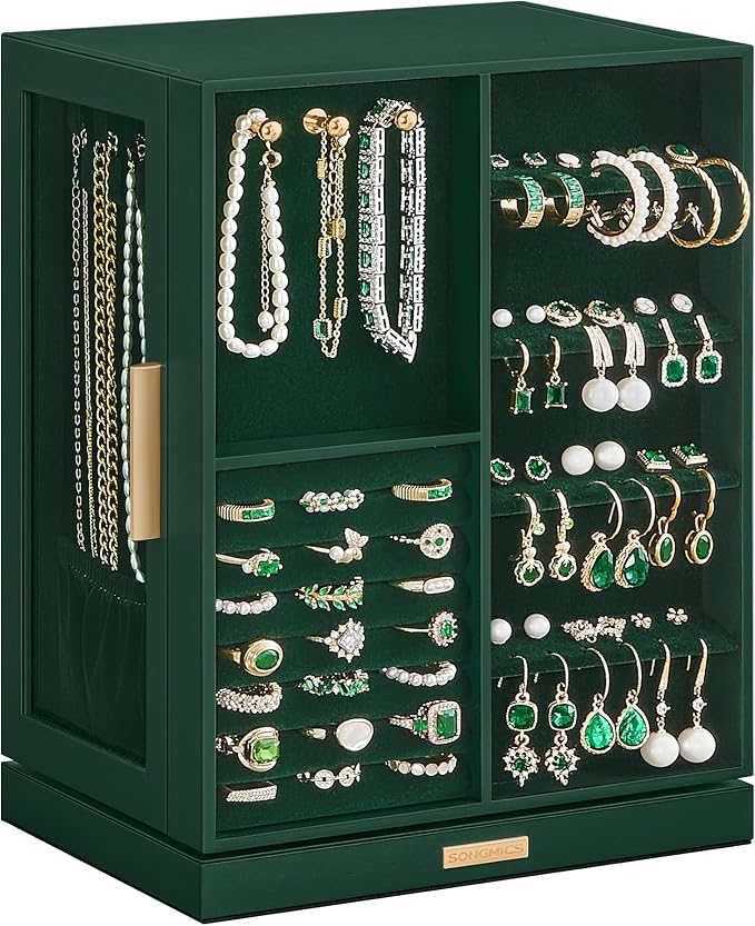 SONGMICS GISELLA Collection - Jewelry Box Organizer 360° Rotating, Vertical Jewelry Storage Case with 5 Drawers, Glass Window, Spacious, Open Design, Great Gift, Forest Green UJBC170C01 by Unknown