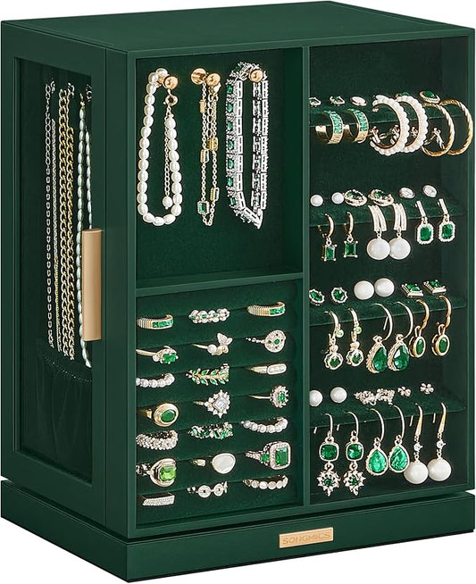 SONGMICS GISELLA Collection - Jewelry Box Organizer 360° Rotating, Vertical Jewelry Storage Case with 5 Drawers, Glass Window, Spacious, Open Design, Great Gift, Forest Green UJBC170C01 by Unknown