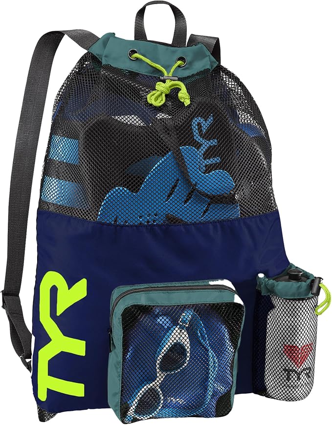 TYR Big Mesh Mummy Backpack for Swim, Gym and Workout Gear, Black, 40-Liter Capacity by TYR
