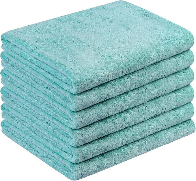 JML Microfiber Bath Towels, Bath Towel 6 Pack(30" x 60"), Oversized, Soft, Super Absortbent and Fast Drying, Multipurpose Use for Sports, Fitness, Yoga, Green-Floral Embossed by JML