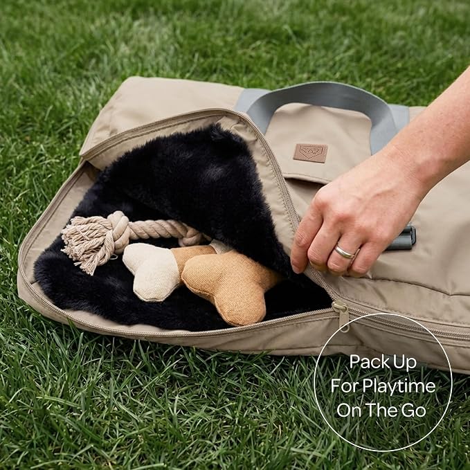4 Cats & Dogs Gus Travel Bed – Portable Foldable Dog Bed & Pet Cushion Mat with Soft Faux Fur, Water-Resistant Nylon, Zippered Suitcase Design for Camping & Travel- Small (24″ x 31.5″), Sandy - Image 6