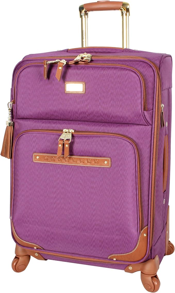 Steve Madden Designer Luggage Collection - Expandable 28 Inch Softside Bag for Men & Women - Durable Lightweight Checked Suitcase with 4-Rolling Spinner Wheels (Global Purple) by STEVEMADDEN