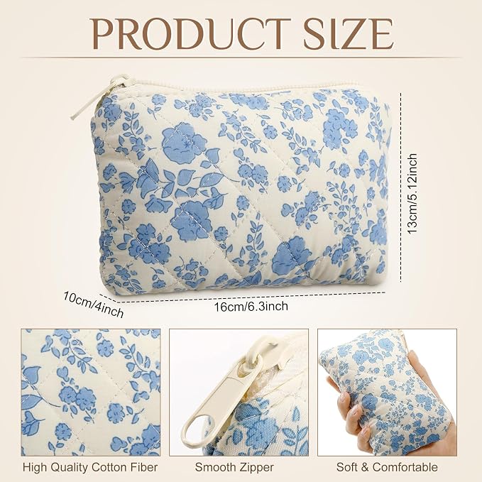 Paterr 10 Pcs Quilted Makeup Bag Bulk Cotton Floral Cosmetic Bag Women Girls Bridesmaid Gifts Cute Makeup Pouch Coquette Aesthetic Travel Toiletry Organizer(Bow Floral,6.30 x 3.94 Inches) - Image 2