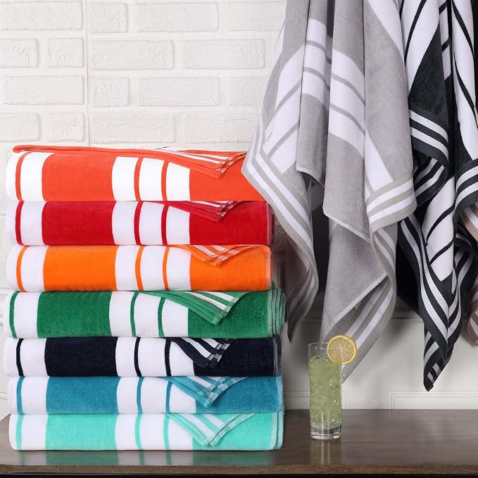 Superior Cotton Cabana Striped Beach Towels, Colorful Towels for Adult, Kid, Pool, Swimming, Sand, Travel, Large Oversized, Absorbent, Fast Drying, Bath Basics, Cabana Collection, 1 Piece, Mint - Image 12