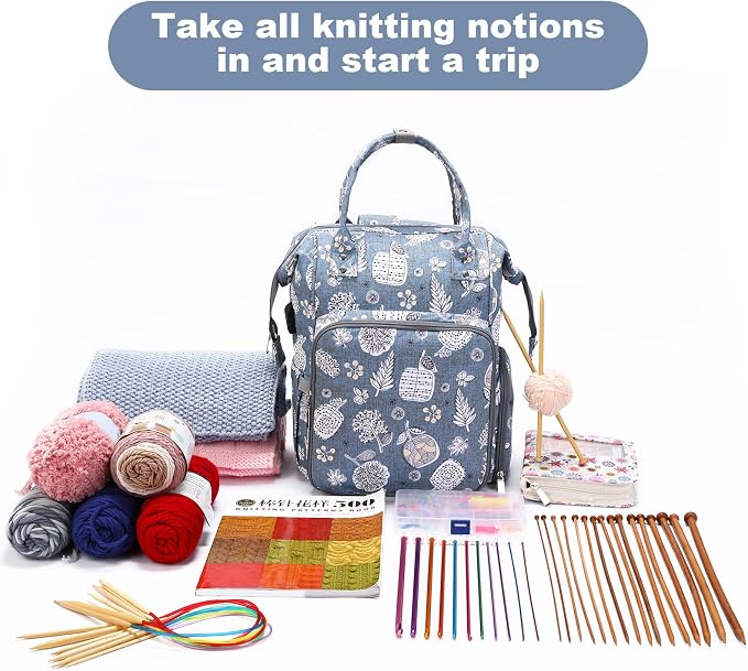 crochet bag,knitting bagBackpack and Tote Bag Storage Bag ，Large capacityYarn Storage Organizer Travel Crochet Bag Women Carrying Crochet Accessories Knitting Needles Crochet - Image 6