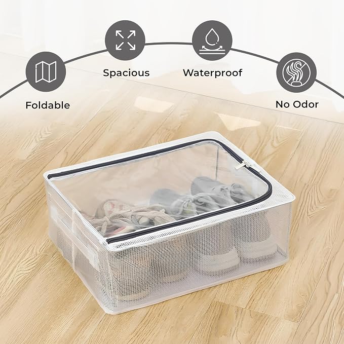 HomeEssentials Clear Foldable Shoe Bag - Shoe Box Organizer | Transparent Shoe Rack | Dustproof Shoe Cover | Space-Saving Sneaker Box | Foldable & Easy to Clean | Storage Organizer, White, S, Box - Image 7