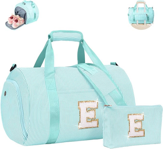Tween Girl Gifts Trendy Stuff, Girls Travel Duffle Bag, Kids Initial Overnight Bags with Shoe Compartment, Personalized Weekend Bag with Cosmetic Pouch, Preppy Stuff (Letter E) by Vogewood