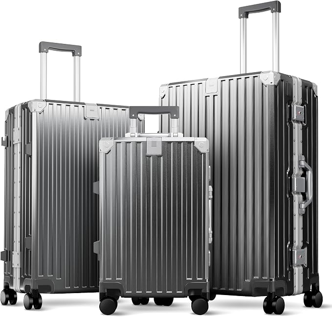 ALPHA CAMP 3 Piece Luggage Sets With Layer Dual Aluminum Frame,TSA Spinner Wheels, 3-Layer PC Hardside Carry on and Checked Hardside Zipperless Suitcase Sets,Type-C USB Charging Port,Cup Holder by ALPHACAMP