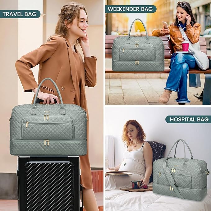 Large Women Travel Duffle Bag, Weekender Bags for Women with Shoe Compartment, Carry on Overnight Bag with Toiletry Bag, Gym Duffel Bag with Wet Pocket, Hospital Bags for Labor and Delivery 3 PCS Set - Image 6