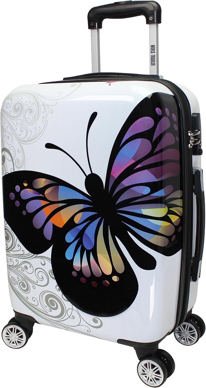 World Traveler Butterfly 20-Inch Carry-On Polycarbonage Hardside Expandable Spinner Luggage with Enhanced Wheel System by WorldTraveler