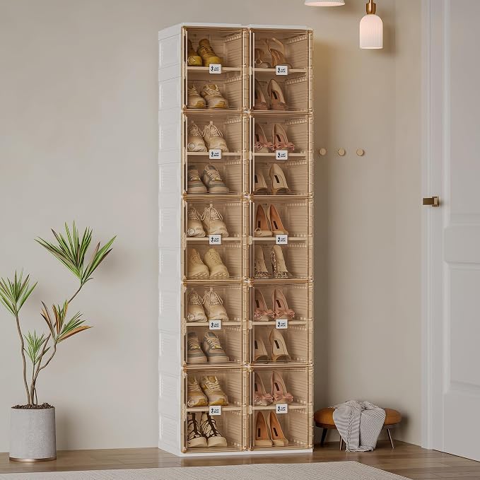 ANTBOX Shoe Organizer Storage Box, Portable Folding Shoe Rack For Closet With Magnetic Clear Door,Large Sneaker Cabinet Bins Sturdy Easy Assembly 10 Layers-20 Grids - Image 2