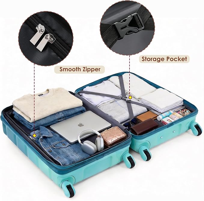 Hardside Luggage Sets, Lightweight Stripes Suitcase with Spinner Wheels, Blue 28 - Image 4