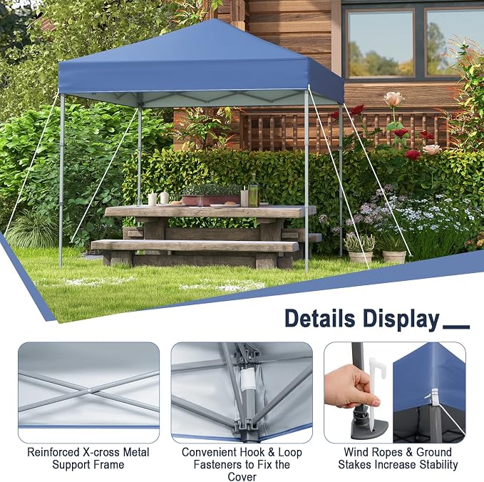 6.6 x 6.6 Ft Pop Up Canopy, 1 Person Instant Setup Canopy Tent with Push Center Lock, 8 Stakes, 4 Ropes & Carrying Bag, Portable Easy Up Gazebo Shelter for Outdoor Camp, Beach, Patio & Party - Image 2