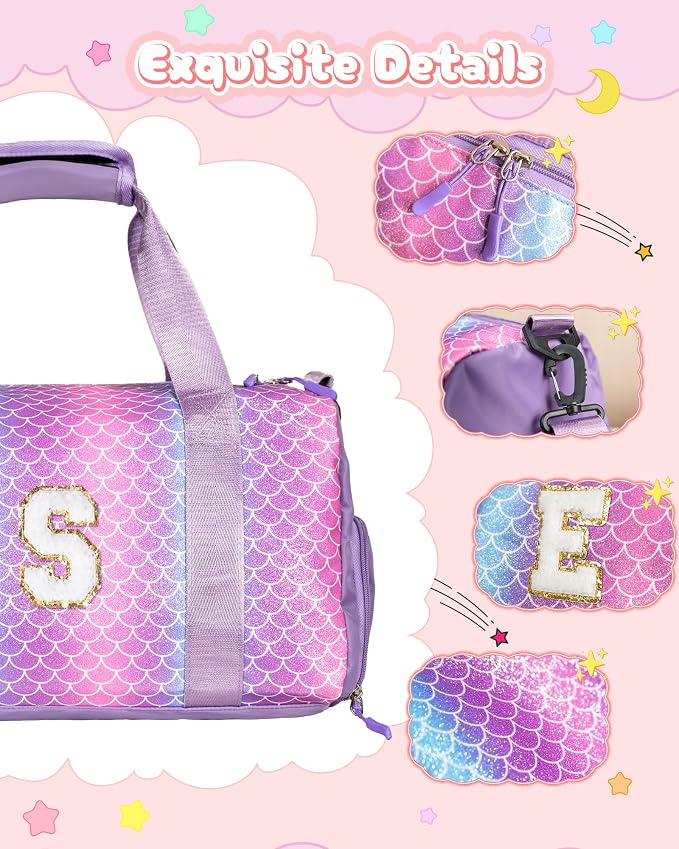 Travel Stuff for Kids-Girl Gym Bag with Shoe Compartment, Kid Weekender Dance Bags, Initial Travel Tote with Makeup Pouch, Gift for 3 4 5 6 7 8 9 10 11 12 Year Old Girls (Letter S) - Image 4
