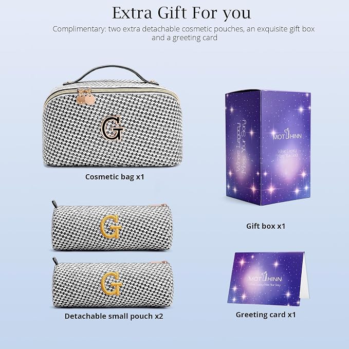 Personalized Gift Travel Makeup Bag: Initial Makeup Organizer Bag for Women | 3-in-1 Custom Make up Bag Set - Vegan Leather Travel Cosmetic Bag - Luxury Gift for Women – Birthday, Anniversary, Graduation - Image 5