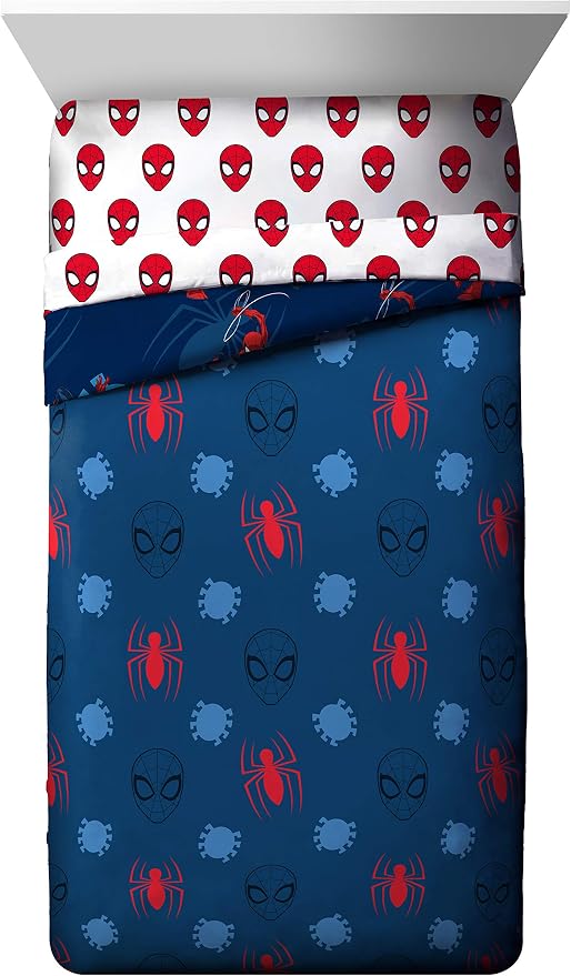 Marvel Spiderman Twin Comforter Set 4 Piece Kids Bedding for Boys, Blue | Bed in a Bag, Comforter Sheets Pillowcase, Official Product, Soft Microfiber, Machine Washable, Easy Care, Boys Gift - Image 3