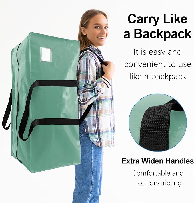 VELVETSURE 12 Pack Heavy Duty Large Moving Bags W/Backpack Straps - Strong Handles & Zippers, Storage Totes For Space Saving, Fold Flat, Alternative to Moving Box and Storage Bin, Teal - Image 4