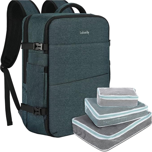 Lubardy Travel Backpack for Men Women 17 Inch Flight Approved Carry on Backpack Waterproof Large 40L Luggage Daypack Business College Weekender Overnight Laptop Backpack with 3 Packing Cubes, Blue by Lubardy