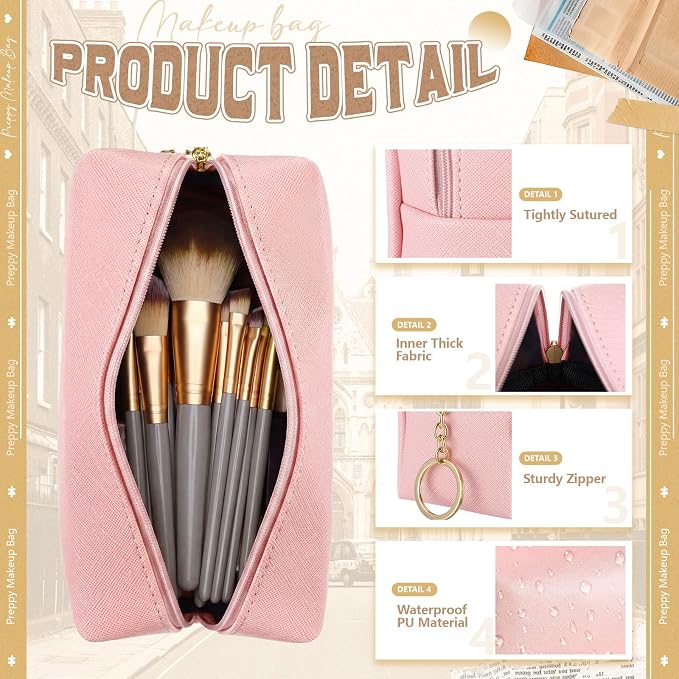Chunful 24 Pcs Preppy Makeup Bag PU Leather Cosmetic Bag Bulk Makeup Plain Pouch Waterproof Toiletry Purse for Women Traveling Preppy Pencil Case Valentine's Day Gifts(Macaron Colors) - Image 3