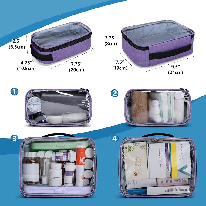 BAFASO Large Pill Bottle Organizer with 4 Inner Removable Pouches, Medicine Bag Come with Shoulder Strap (Bag ONLY),Purple - Image 3