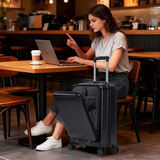 Gradient Color Suitcase 2-Piece Set, 20" Rotating Wheel Suitcase with 14" Cosmetic Case, Lightweight Durable Hardshell Luggage with 360° Spinner Wheels for Travel, Women & Girls (Black) - Image 2