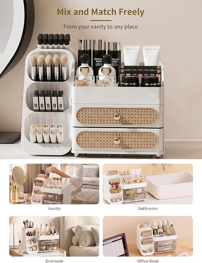 Booklov Large Makeup Organizer for Vanity and Bathroom Countertop, White | Plastic Cosmetic Display Case with Drawers, Beauty Brush Holder for Dresser Counter Skin Care Eyeshadow Lipstick Storage - Image 8